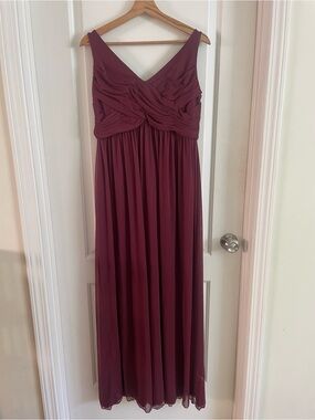 David's Bridal Wine Chiffon Twist-Front Maxi Dress
